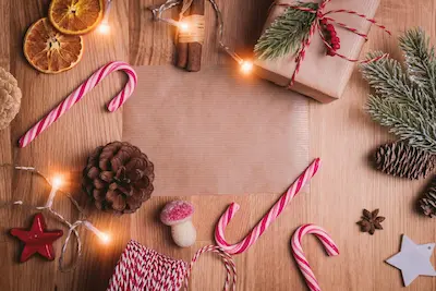 A Christmas scene with candy canes